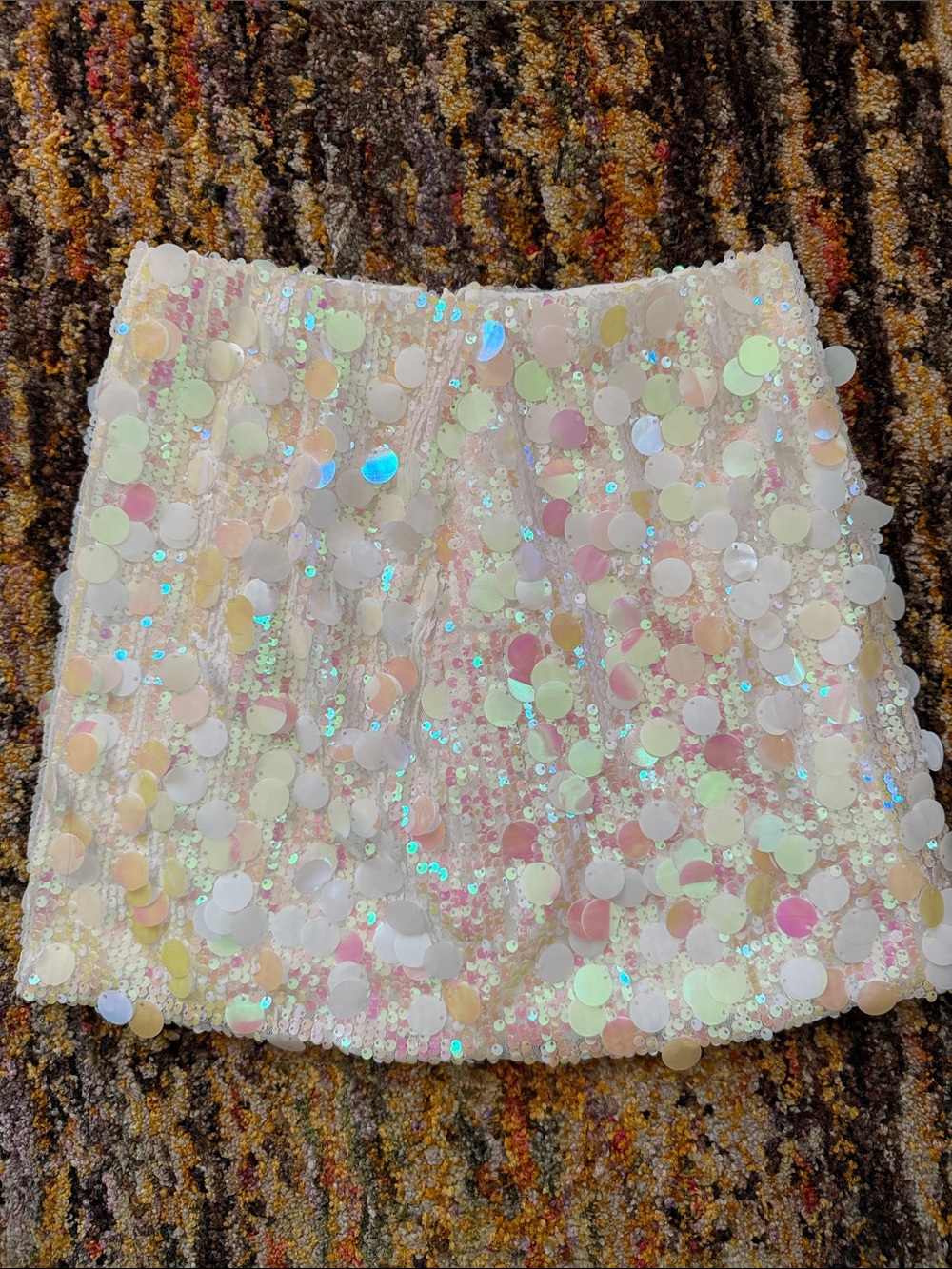 FUN Sequin Mini Skirt in Iridescent White S